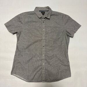 Apt. 9 Short Sleeve Button Shirt Casual White w/Black Design Large